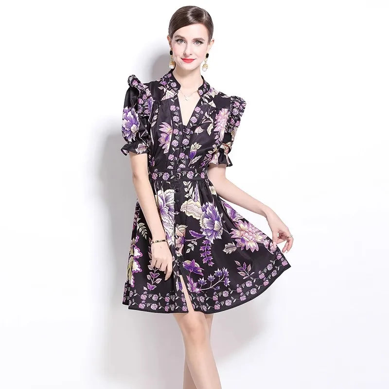 Kvinnors Miniklänning V-ringning Bomull-2