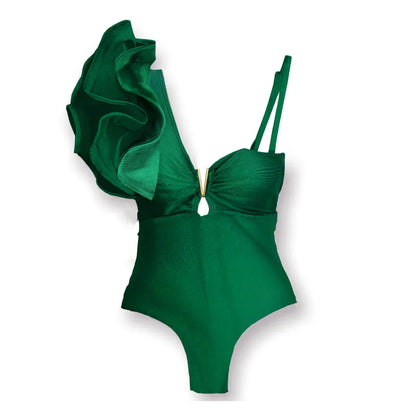 Variant image for Baddräkt Dam En Bit Blommönster med Ruffles Elastan Nylon Polyester-51
