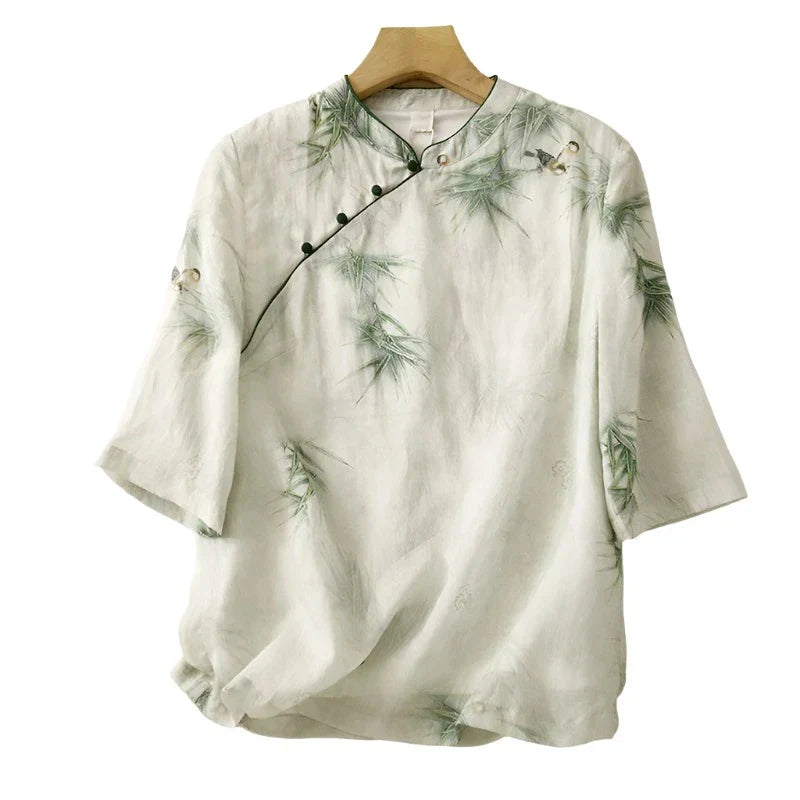 Variant image for Kvinnors T-Shirt Kortärmad Bomulls- och Linneblandning-1