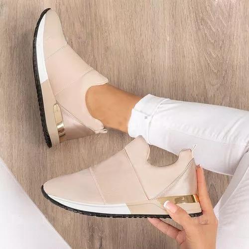 Dam Sneakers Avslappnad Canvas Slip-On Gummisula-1