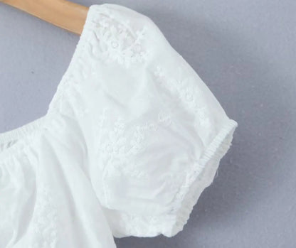 Dam Kort Rock Monokrom Polyester A-linjeformad med Puffärmar-4