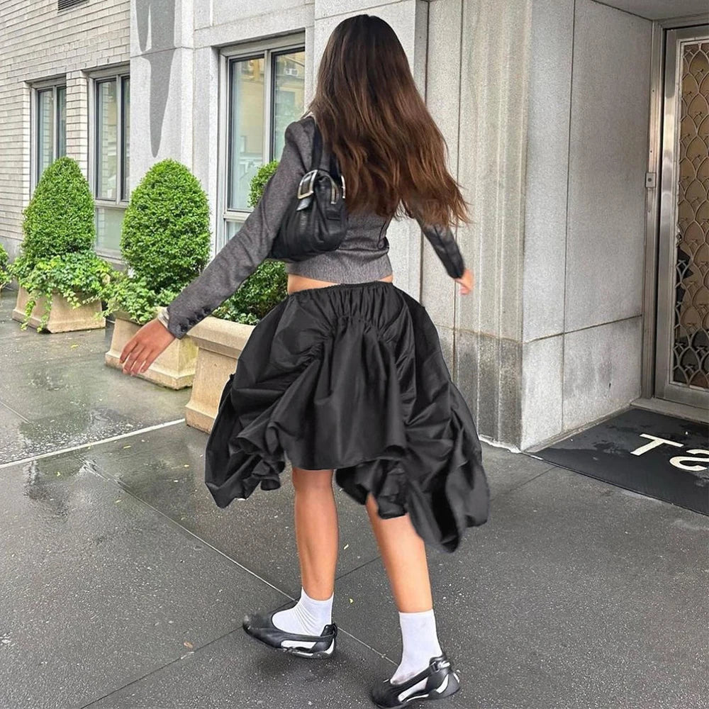 Dam Midi Rock Asymmetrisk Bomull Polyester-2