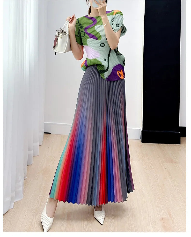 Dam Byxor Med Resår I Midjan Snygga Lätta Chiffon Färggradient Ankellängd-6