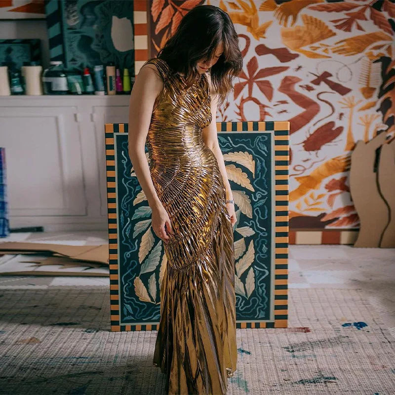 Maxiklänning Dam Monokrom Snörning Bomullspolyester-3