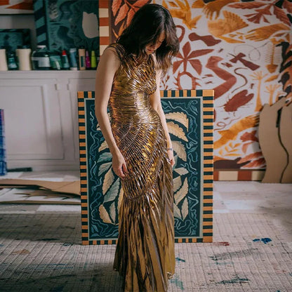 Maxiklänning Dam Monokrom Snörning Bomullspolyester-3