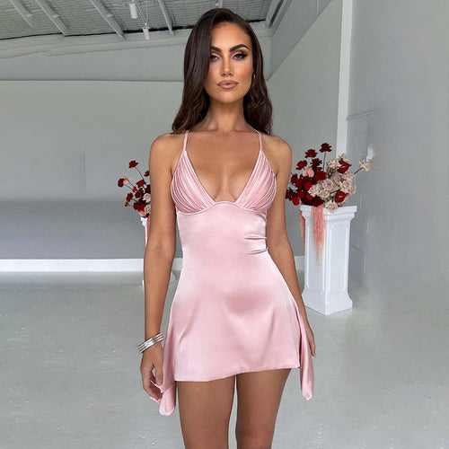 Svart Miniklänning med Spaghetti-bärare och V-hals i Satin – Elegant och Bekväm Mini-Klänning för Fest och Avslappnade Tillfällen 1