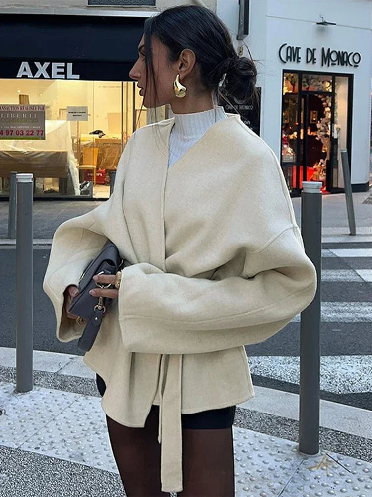 Damernas Wrap Kappa Med Överdimensionerade Ärmar Polyester-6