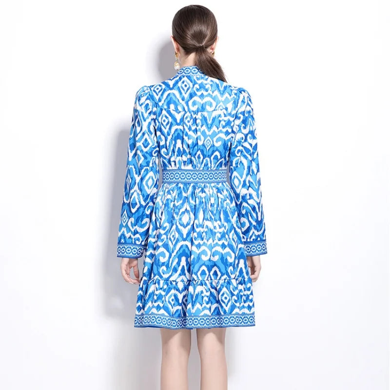 Kvinna Mini Klänning Tryckdesign Bomull Polyester-5