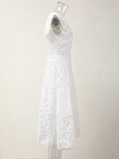 Kvinnors Midi Klänning O-Halsad Bomullspolyester-3