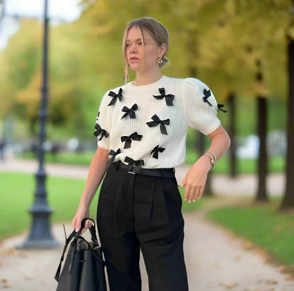 Dam Tröja Puffärmar Polyester Kort Klippning-2