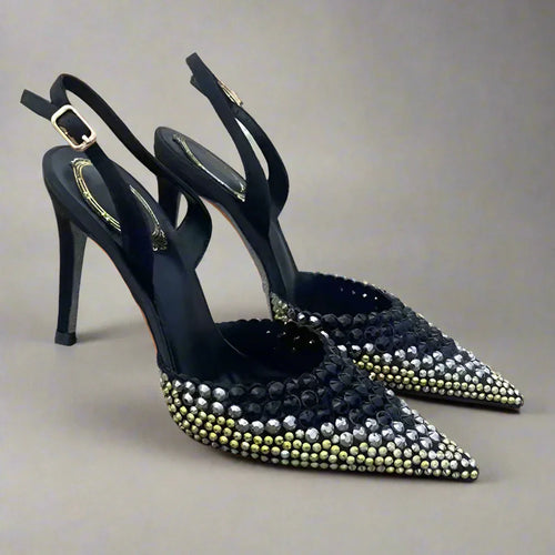 Dam Slingbackskor Spetsiga Syntetiskt Läder med Strass-1