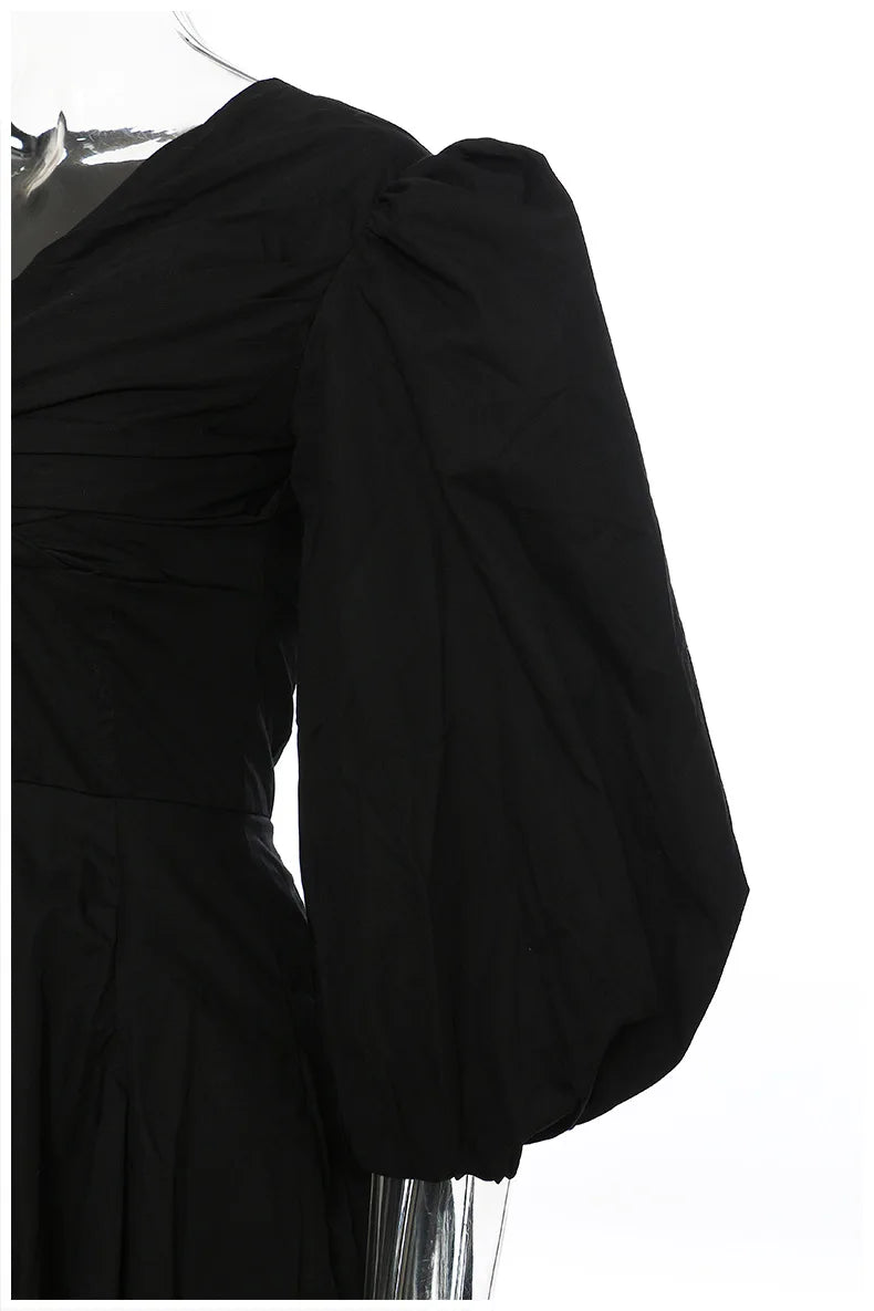 Dam Mini Klänning Puffärmar Bomull Elegant-3