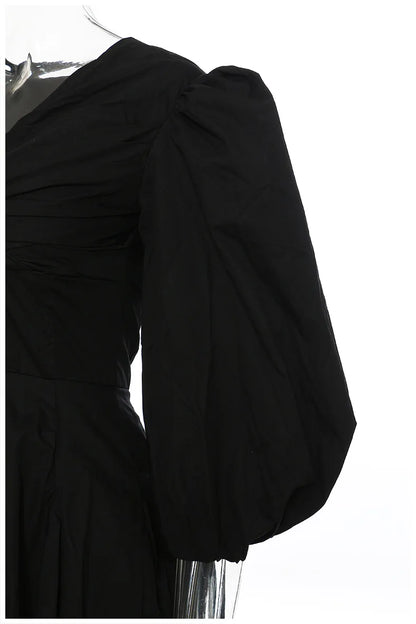 Dam Mini Klänning Puffärmar Bomull Elegant-3