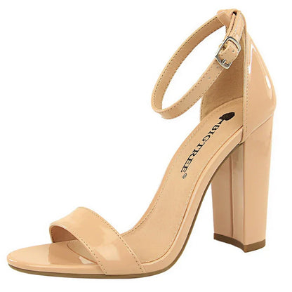 Dam Sandaler Hög Klack PU Material Fyrkantig Klack-2