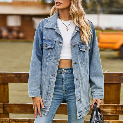 Dam Denimjacka Klassisk Vintage Design Mjuk Denim-2