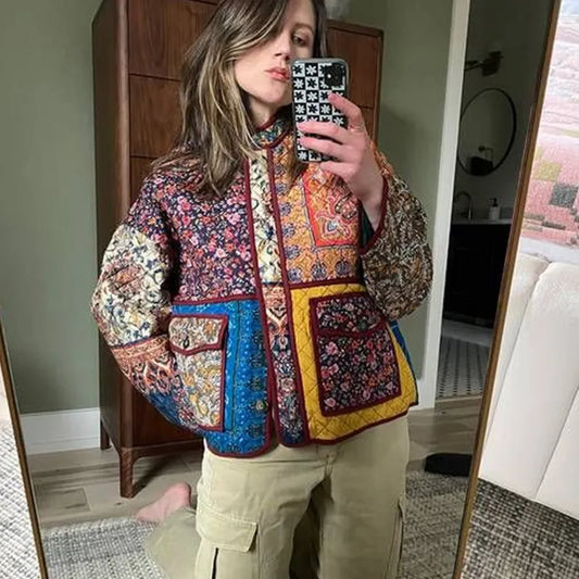 Kvinnors Quiltad Jacka Vintage Lapptäcksstil Polyester-1