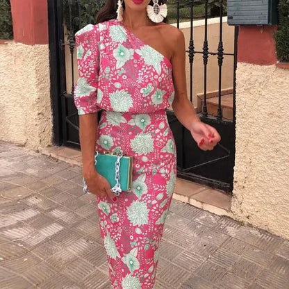 Dam Maxiklänning Tryckt Lätt Material Elegant Design-1