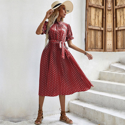 Kvinna Veckad Klänning Polka Prickar Polyester-4