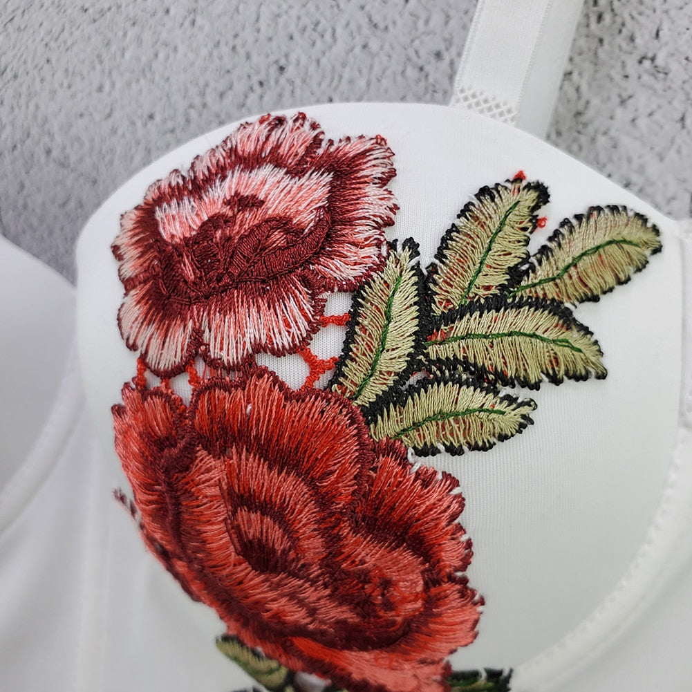 Kvinnors Crop Top Spaghetti Band Broderade Rosor Polyester Spandex-2