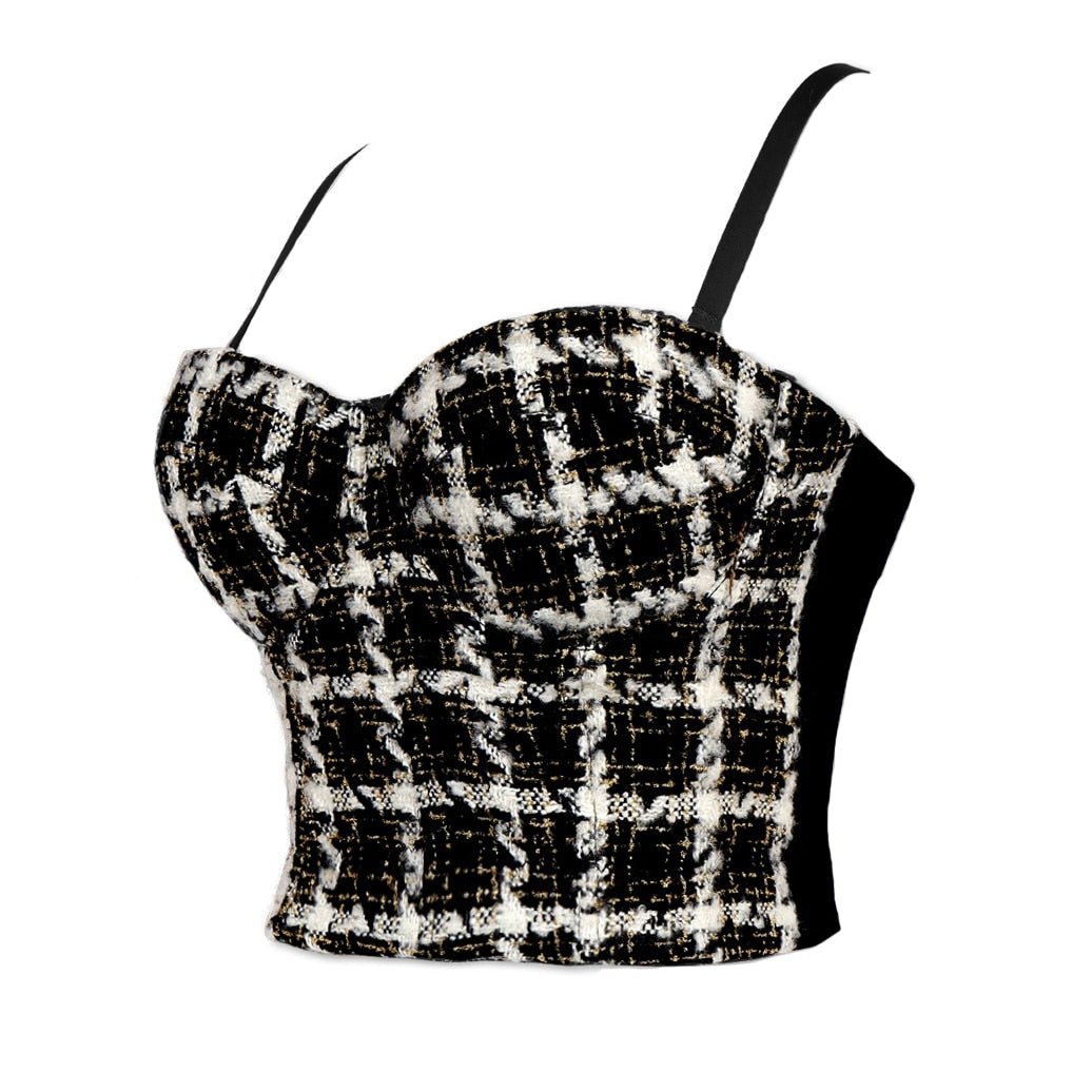 Dam Crop Top Karomönster Akryl Spandex-2