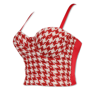 Dam Crop Top Karomönster Akryl Spandex-4