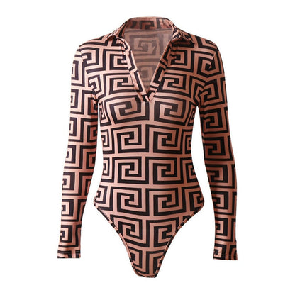 Dam Bodysuit Geometriskt Mönster Polyester Spandex-5