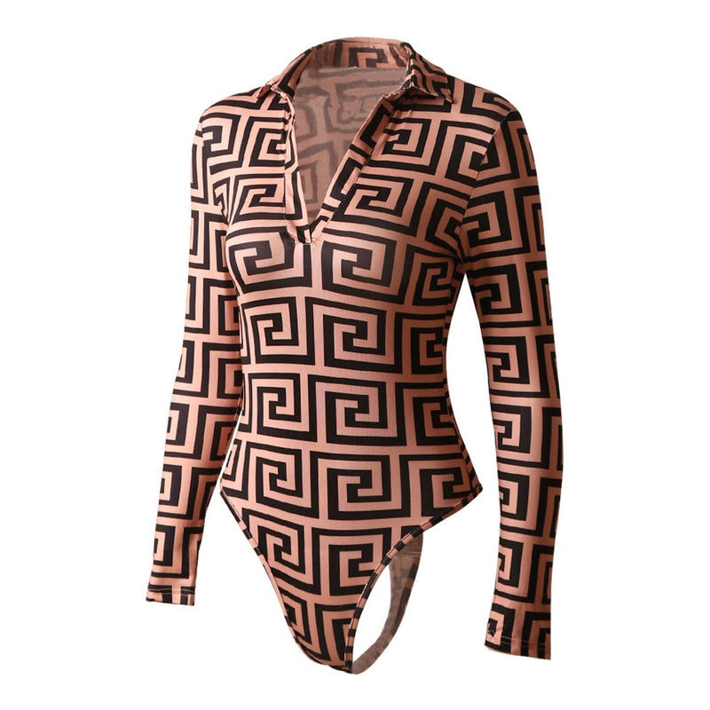 Dam Bodysuit Geometriskt Mönster Polyester Spandex-6