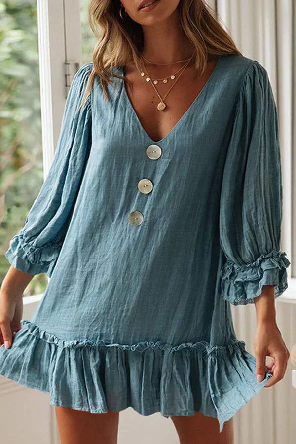 Damklänning V-ringning Lätt Enfärgad Tyg-3