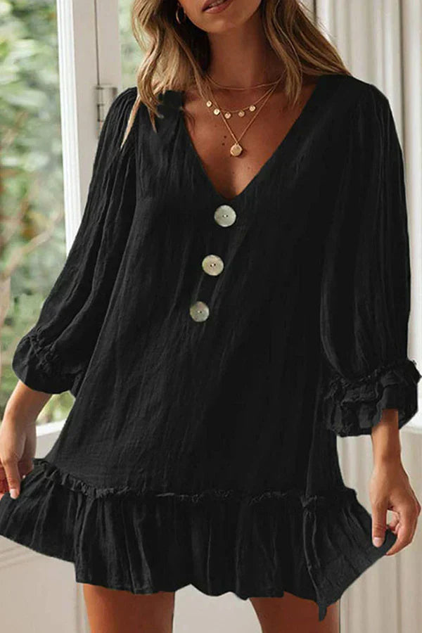 Damklänning V-ringning Lätt Enfärgad Tyg-2