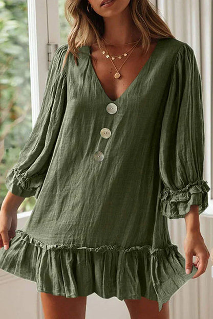 Damklänning V-ringning Lätt Enfärgad Tyg-4