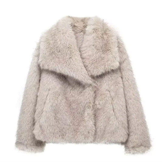 Kvinnojacka Vegansk Päls Elegant Design Värmande Syntetisk Material-1