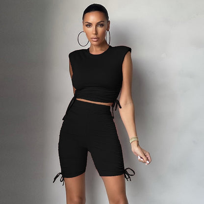 Dam Korta Uppsättningar Crop Top Elastisk Midja Polyester Spandex-2