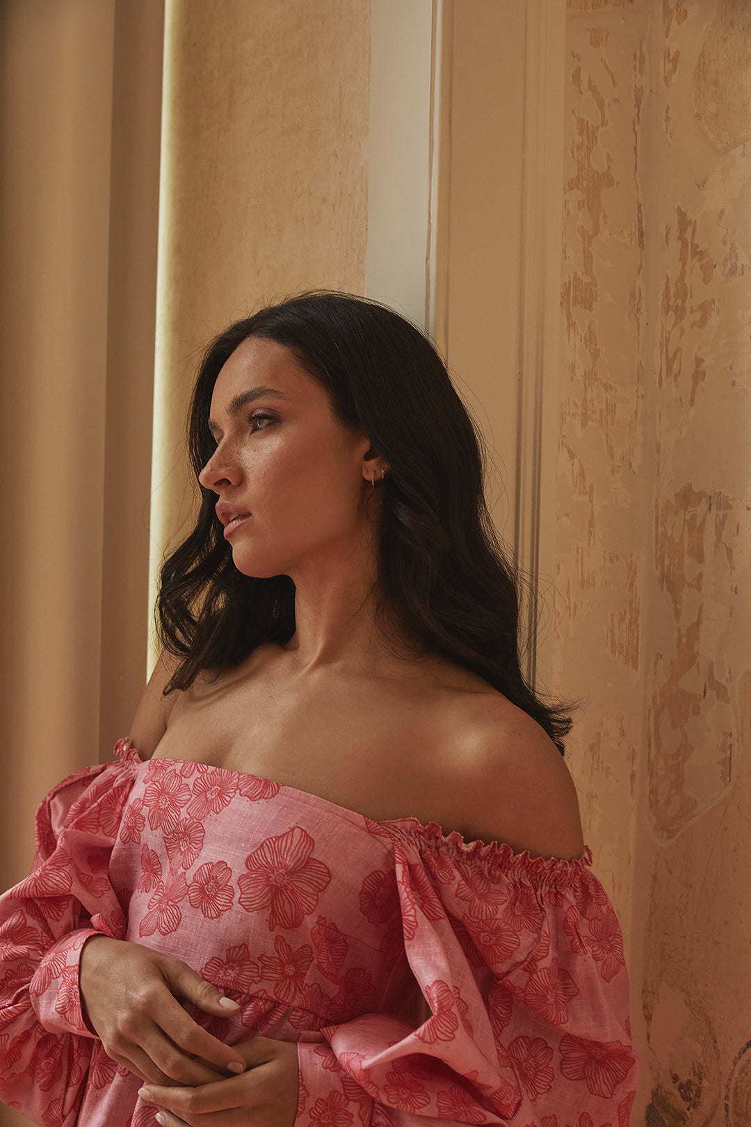 Dam Klänning Babydoll med Ballongärmar i Viskos och Linne-3