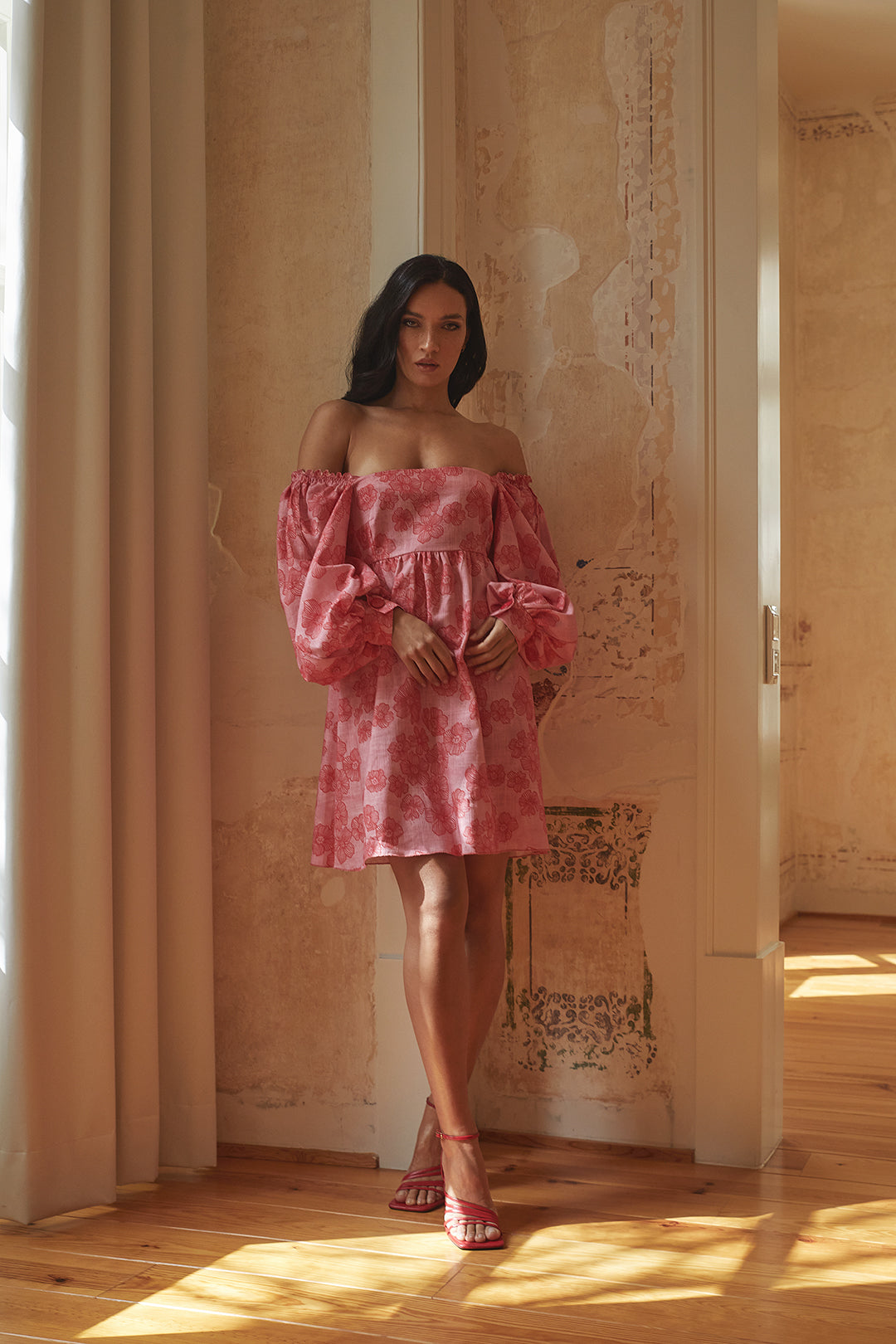 Dam Klänning Babydoll med Ballongärmar i Viskos och Linne-5