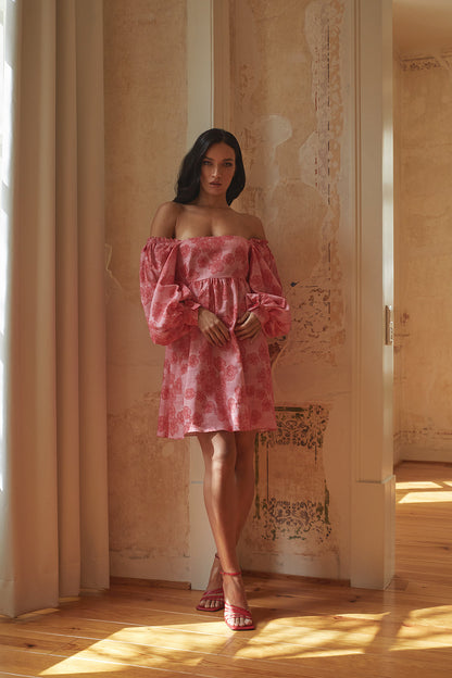 Dam Klänning Babydoll med Ballongärmar i Viskos och Linne-5