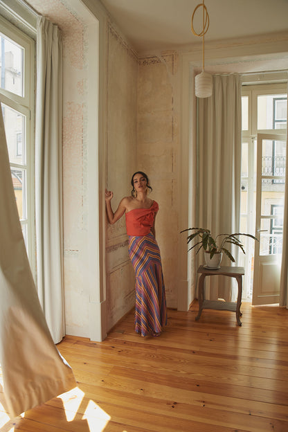 Variant image for Lång Kjol Dam Linne Mörkblå och Mauve Luftig Design-1