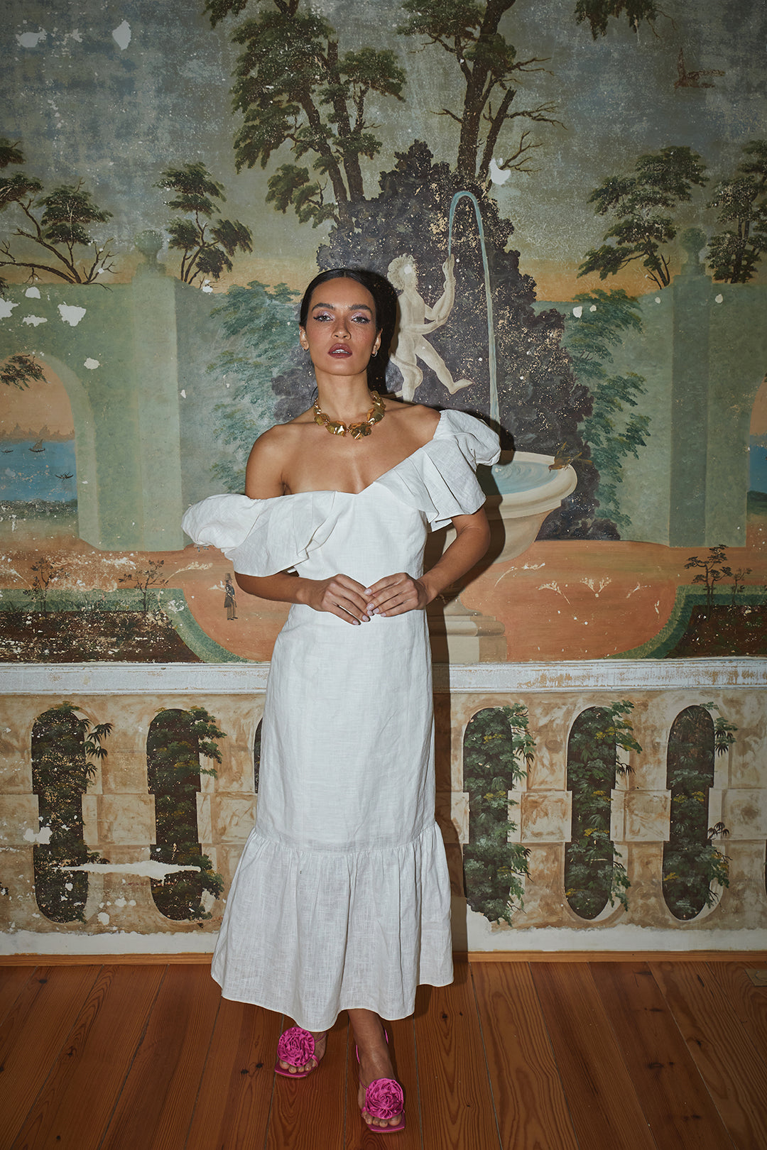 Fina Dam Klänningar Draperad Linne Öppen Rygg-3