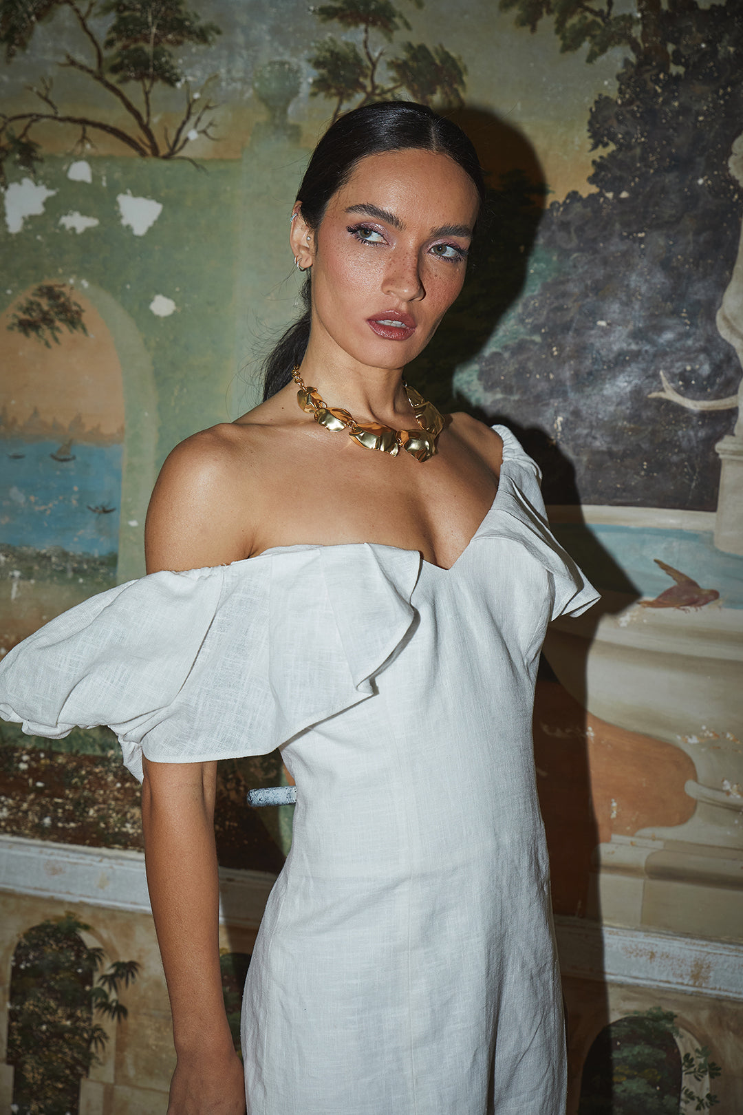 Fina Dam Klänningar Draperad Linne Öppen Rygg-4