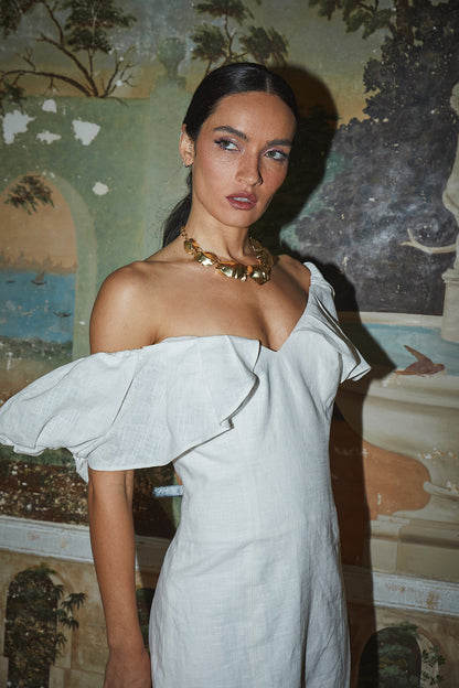 Fina Dam Klänningar Draperad Linne Öppen Rygg-4