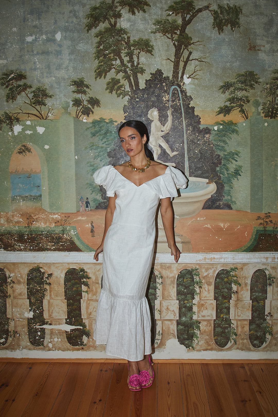 Fina Dam Klänningar Draperad Linne Öppen Rygg-5