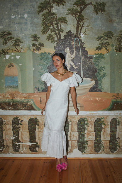 Fina Dam Klänningar Draperad Linne Öppen Rygg-5