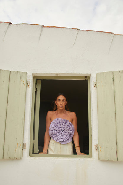 Dam Bandeau Topp Skulpturell Detalj Mjuk Stretchbomull-3