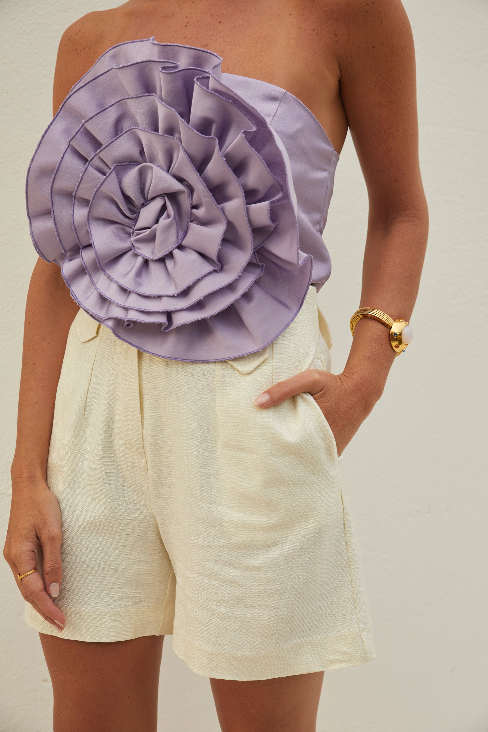 Dam Bandeau Topp Skulpturell Detalj Mjuk Stretchbomull-2