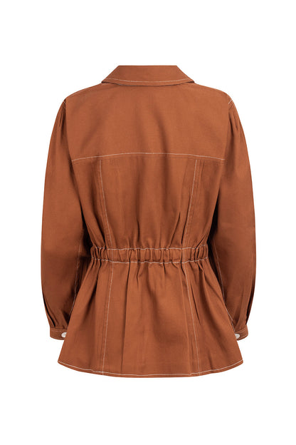 Dam Kappa Ballongärmar i 100% Bomull med Krage och Fickor-3