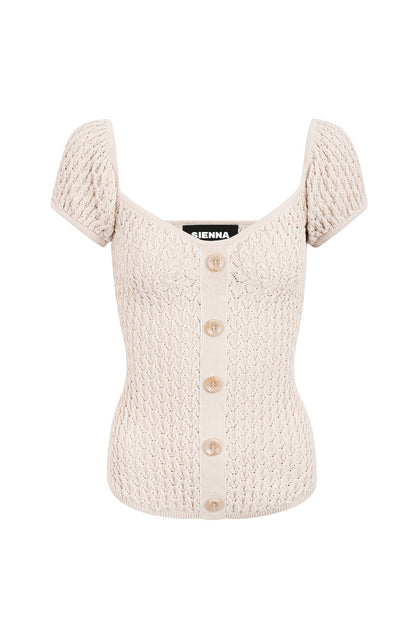 Dam Stickad Blus Korta Ärmar Viskos Nylon-3