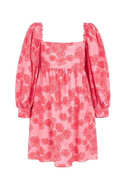 Dam Klänning Babydoll med Ballongärmar i Viskos och Linne-4