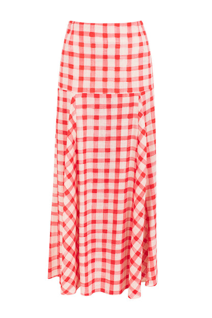 Kjol Dam Hög Midja Retro Vichy 77% Viskos 23% Linne-4