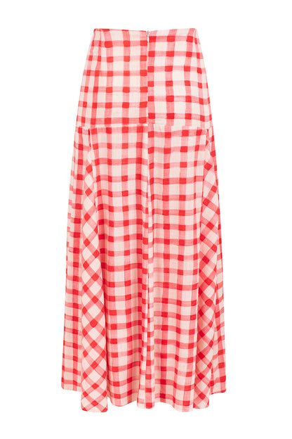 Kjol Dam Hög Midja Retro Vichy 77% Viskos 23% Linne-6