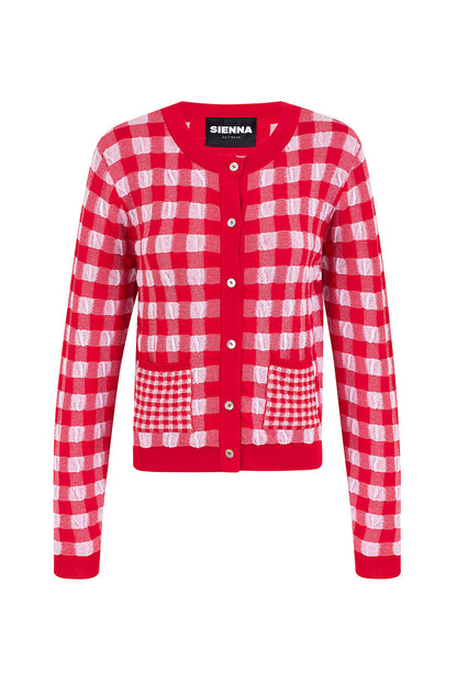 Dam Cardigan Vichy Mönster i 100% Bomull med Pärlknappar – Lätt och Luftig Design, S/M 3