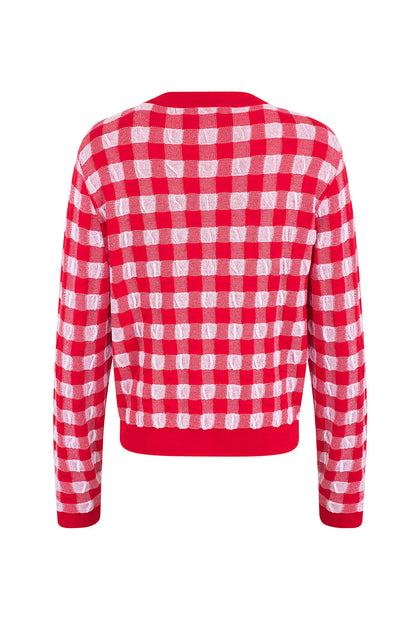 Dam Cardigan Vichy Mönster i 100% Bomull med Pärlknappar – Lätt och Luftig Design, S/M 6